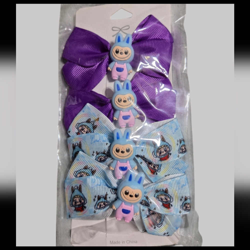 Little Monster Character Purple & Blue Hair Bow Set (NIP)